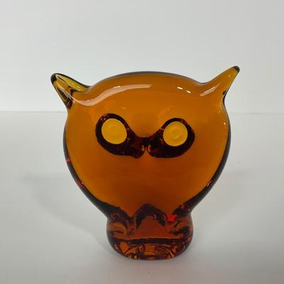 -56- VIKING | Mid Century Amber Owl | Paperweight