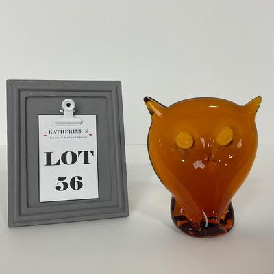 -56- VIKING | Mid Century Amber Owl | Paperweight