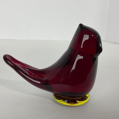 -58- TITAN ART GLASS | Red Amberina Cardinal Of Love Signed