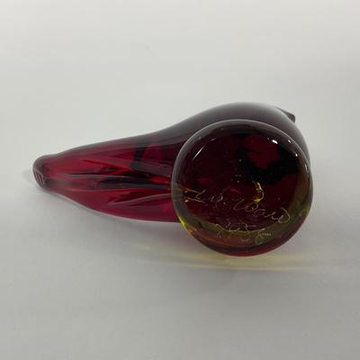 -58- TITAN ART GLASS | Red Amberina Cardinal Of Love Signed