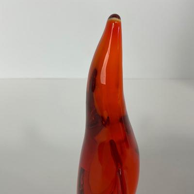 -74- VIKING | Mid Century Orange Red Amberina Penguin Figure