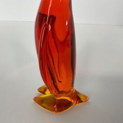-74- VIKING | Mid Century Orange Red Amberina Penguin Figure