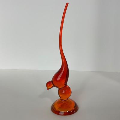 -75- VIKING | Mid Century Orange Red Amberina Long Tail Bird