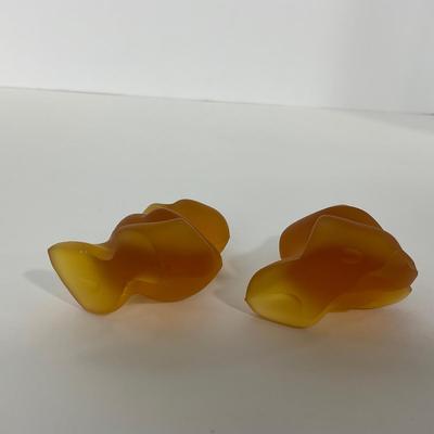 -77- FOSTORIA | Crystal Frosted Amber Momma Duck & Ducklings