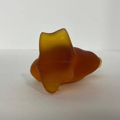 -77- FOSTORIA | Crystal Frosted Amber Momma Duck & Ducklings