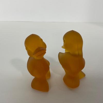 -77- FOSTORIA | Crystal Frosted Amber Momma Duck & Ducklings