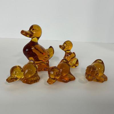 -78- FOSTORIA | Crystal Amber Momma Duck & Ducklings