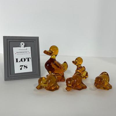 -78- FOSTORIA | Crystal Amber Momma Duck & Ducklings