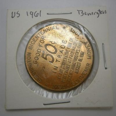 1961 Bennington Vermont Bicentennial Souvenir 50 Cent Brass Trade Token
