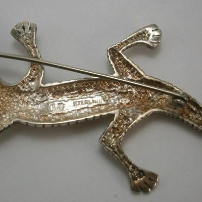 Vintage Figural Sterling Silver Lizard Pin