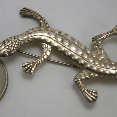 Vintage Figural Sterling Silver Lizard Pin