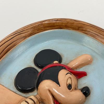 -8- HOME | Vintage Disney Mickey Mouse Playing Baseball | Wall Plaque Hand Painted