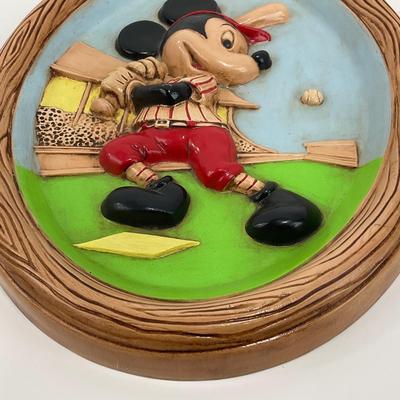 -8- HOME | Vintage Disney Mickey Mouse Playing Baseball | Wall Plaque Hand Painted