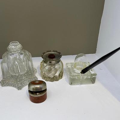 Lot of 5 antique inkwells