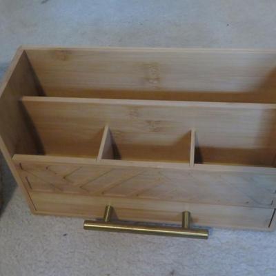 Wood Desk Organizer with Drawer - Bill Mail Storage Organizer and Sorter for Storage, Countertop and Office (Natural Wood)