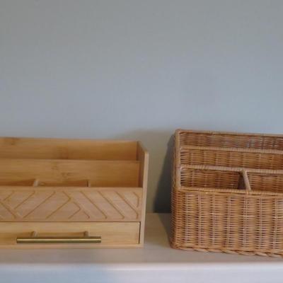 Wood Desk Organizer with Drawer - Bill Mail Storage Organizer and Sorter for Storage, Countertop and Office (Natural Wood)
