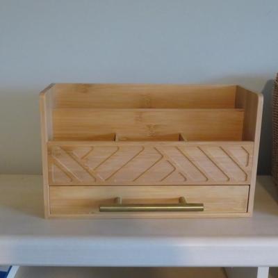 Wood Desk Organizer with Drawer - Bill Mail Storage Organizer and Sorter for Storage, Countertop and Office (Natural Wood)