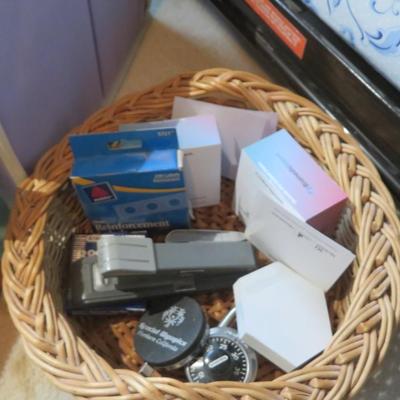 Stationary / Large Desk Top Lot Includes, sticky pads, staples, and staplers, tape, hanging folder for file cabinet, padded, mailing ÃŸr...