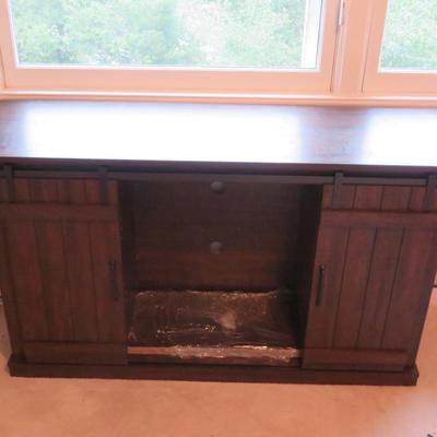 Modern Farmhouse Wood TV Stand Home Living Room Storage Table TV Stands Sliding Barn Door Wood Entertainment Center Cabinet