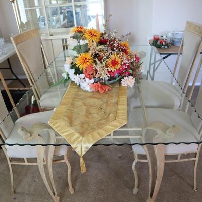 Formal Dining Room Table with Glass Top - 4 Chairs