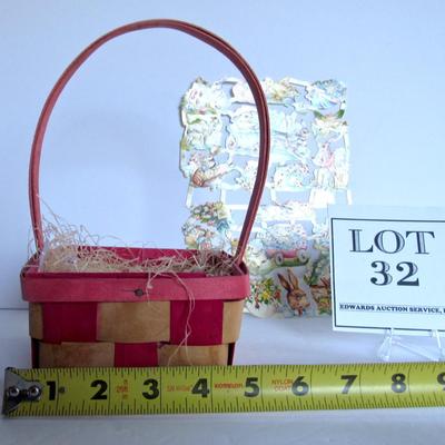 Vintage Smaller Size Easter Basket and 1980s German Easter Scraps