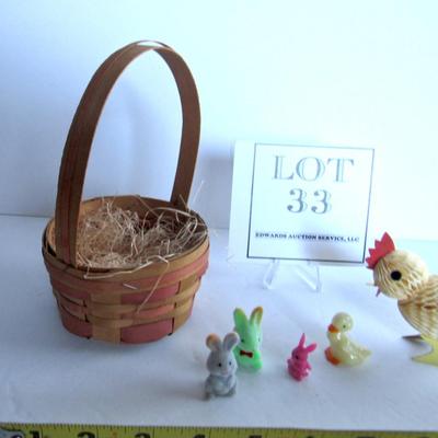 Smaller Vintage Easter Basket and Honeycomb Chick With Minis