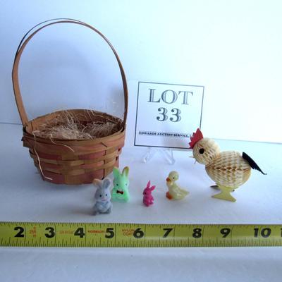 Smaller Vintage Easter Basket and Honeycomb Chick With Minis