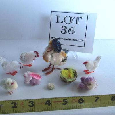 Lot of Mini Vintage Chenille Chicks and 1 Rabbit
