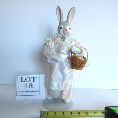 Tall Full Body Easter Rabbit Doll on Stand With Basket of Eggs