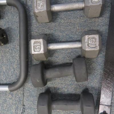 Gym Equipment Lot - Marcy Weight Bench, Body Blade, Aero Pilates - All Seen in Photos.