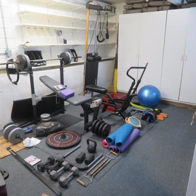 Gym Equipment Lot - Marcy Weight Bench, Body Blade, Aero Pilates - All Seen in Photos.