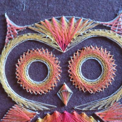 Vintage/Retro/Psychedelic 1960-1970 String/Thread Brass Nail Art Work Lot of 2 OWL & Sphere