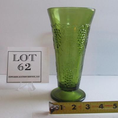 Older Green Vase With Grapes Pattern
