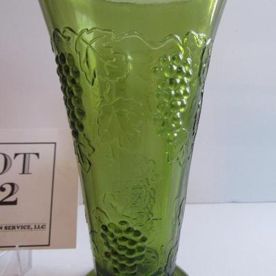 Older Green Vase With Grapes Pattern