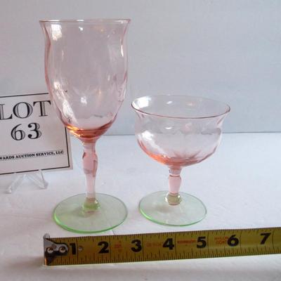 Vintage Watermelon Etched Goblet and Sherbert