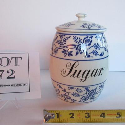 Antique Blue and White Sugar Canister, Germany, Read Description