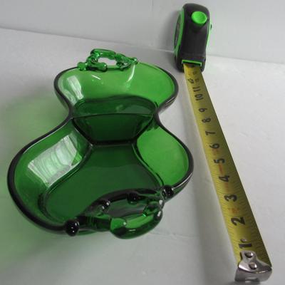 Vintage Cambridge 2 Section Relish Keyhole Handles, Emerald Green