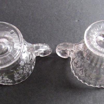 Vintage Cambridge Diane Individual Sugar and Creamer and Rosepoint Underplate