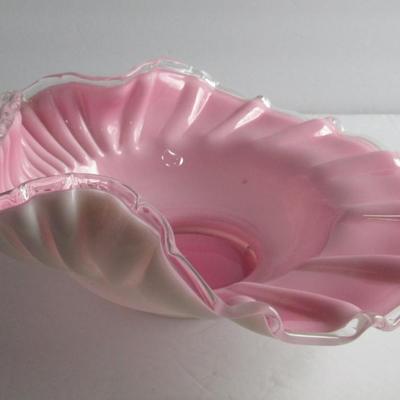 Vintage Fenton Old Shell Shaped Large Pink Cased Glass Bowl