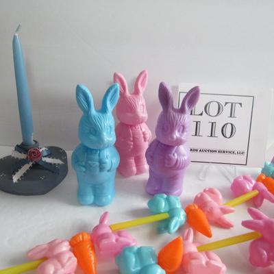 Easter Rabbit Candy Containers and 2 Plastic Garland