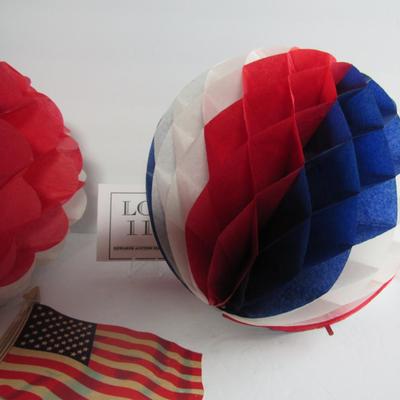 Patriotic Lot of Tissue Balls, Dennison Flag Flat and USA Hanger