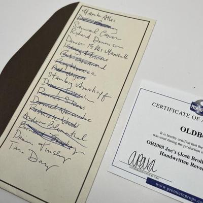 Josh Brolin screen Used Revenge List Prop From Spike Leeâ€™s Oldboy