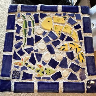 Beautiful fish mosaic plant stand