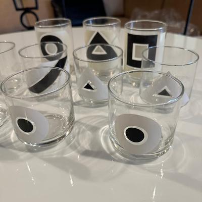 10 vintage mod geometric Libbey low ball and high ball glasses