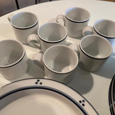 Perfect condition full set of Dansk Bistro Fredriksborg band dotted dishes, bowls and mugs