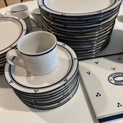 Perfect condition full set of Dansk Bistro Fredriksborg band dotted dishes, bowls and mugs