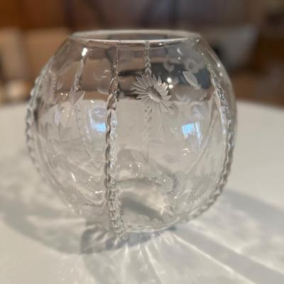 Etched glass crystal vase