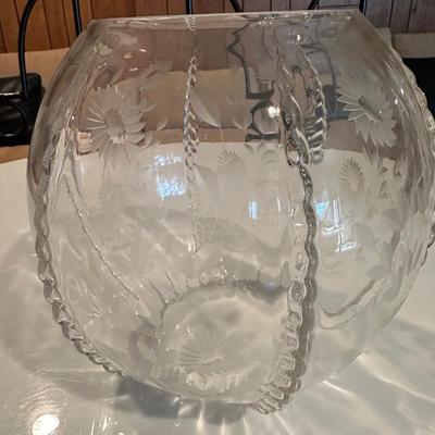 Etched glass crystal vase