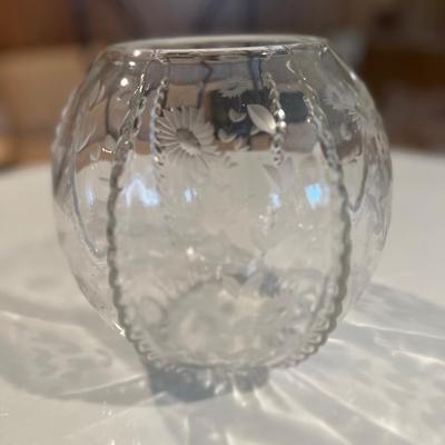 Etched glass crystal vase