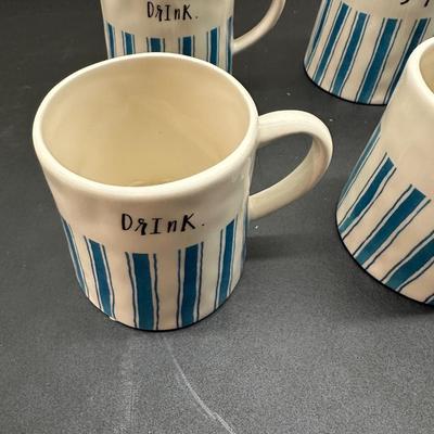 Rae Dunn boutique blue striped coffee mugs set of 6